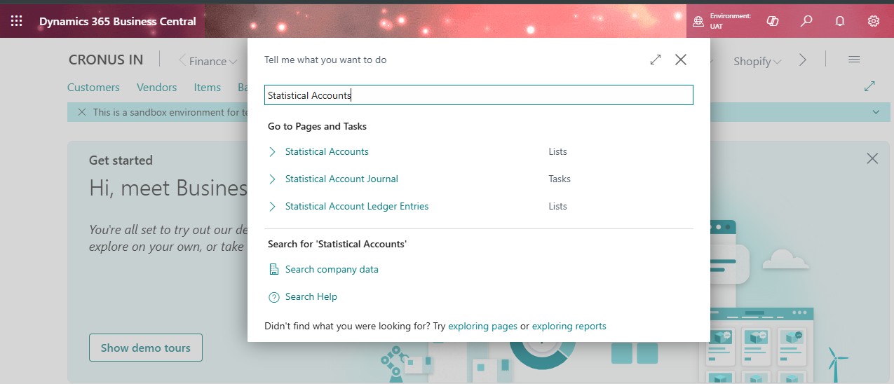 Using Tell Me Feature Statistical Accounts in Business Central | Leaping Frog Solutions